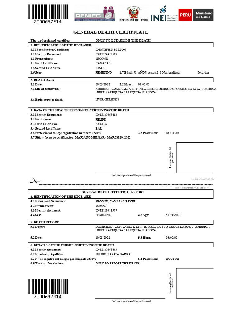 General Death Certificate Template | PDF | Identity Document | Medical ...