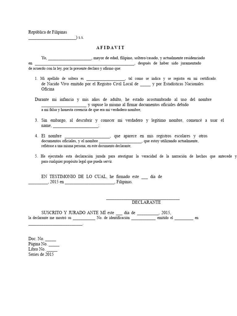 Declaración Jurada de Identidad Filipina | PDF