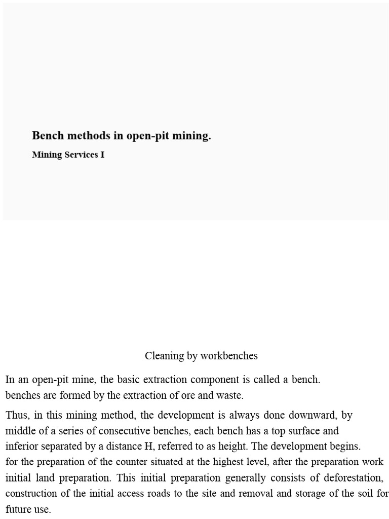 Bench Methods in Open-Pit Mining Techniques | PDF | Mining | Road