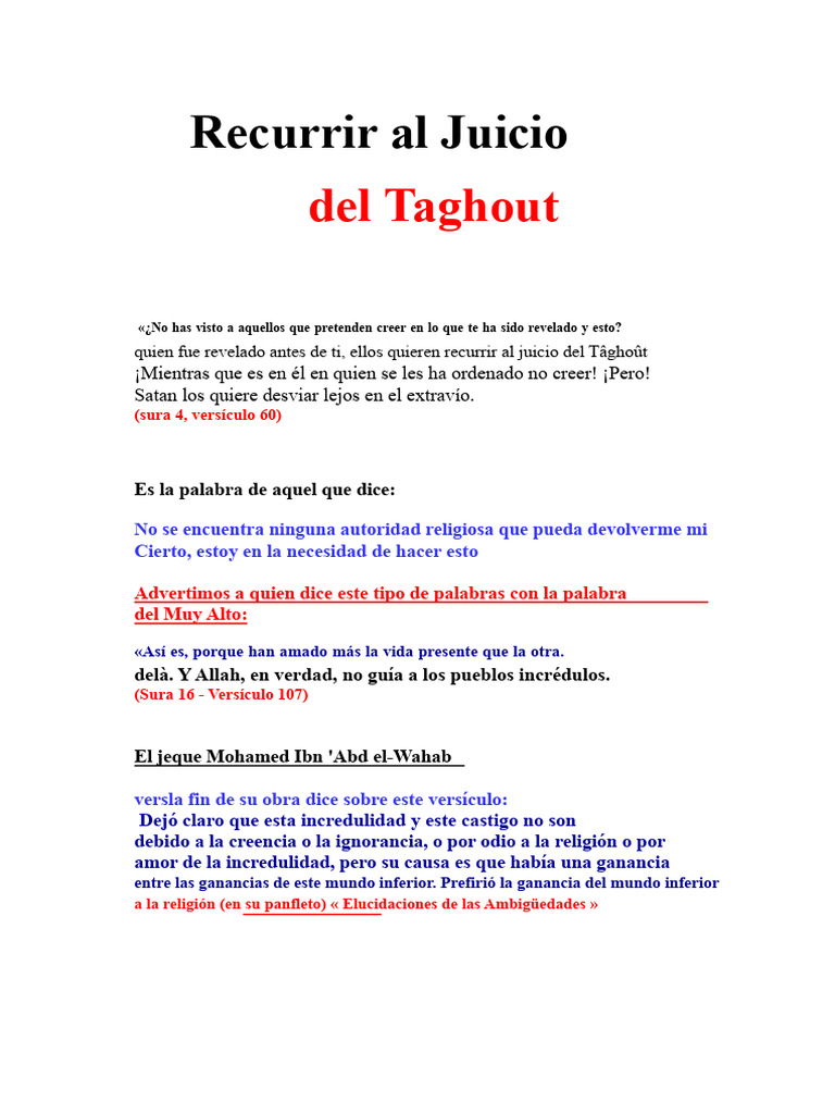 Recurrir al juicio del Taghut | PDF | Mahoma | Alá