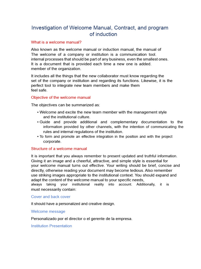 Welcome Manual and Employment Contract Guide | PDF | Employment | Consent
