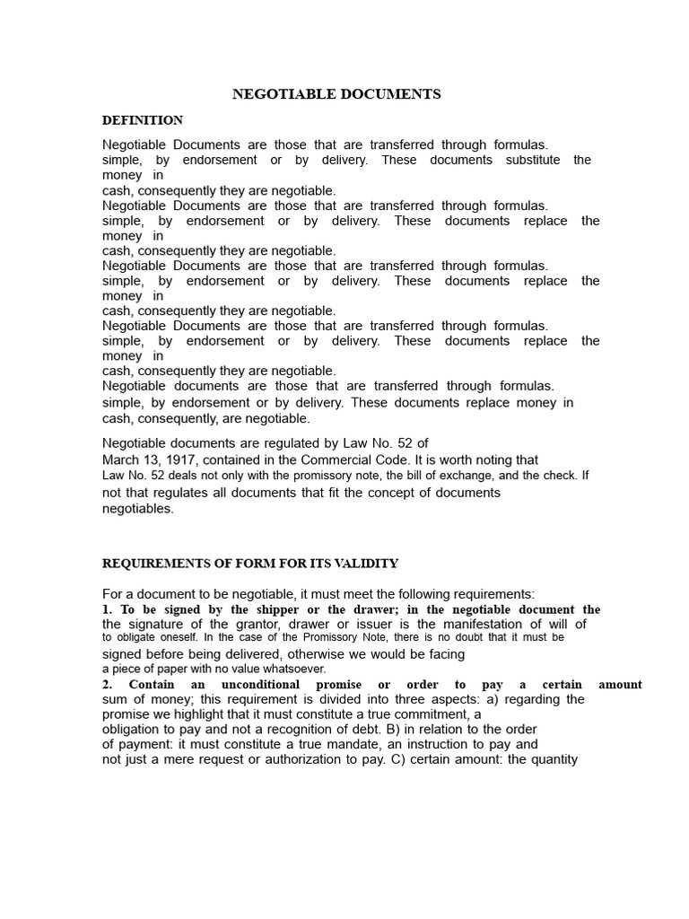 Negotiable Documents | PDF | Negotiable Instrument | Business Law