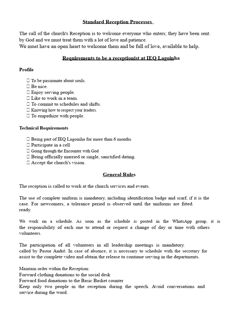 Church Reception Process Guidelines | PDF