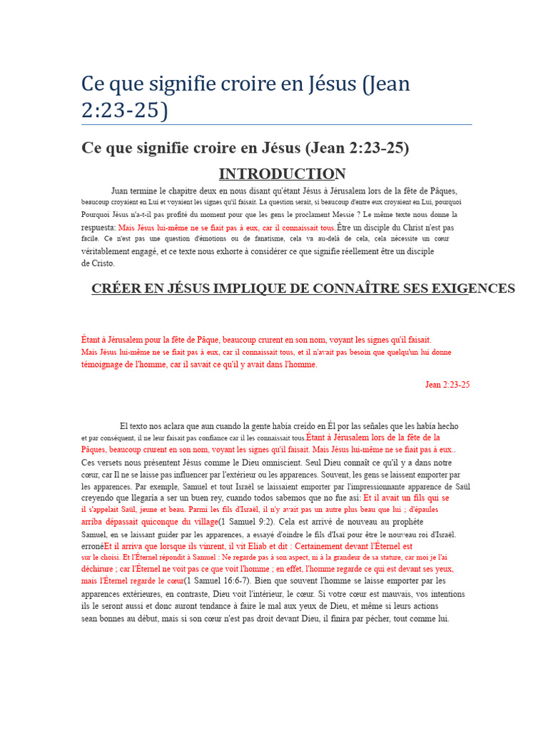 Comprendre la foi en Jésus selon Jean 2:23-25 | PDF | Jésus | Dieu