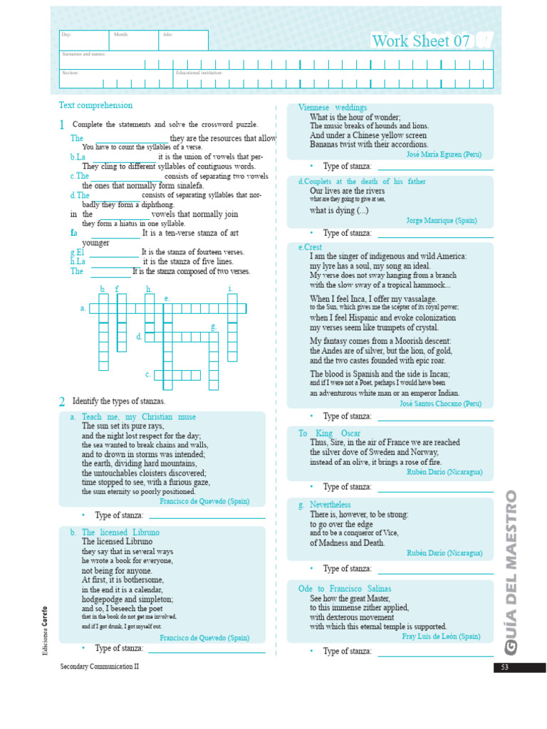 Stanza Types and Text Exercises | PDF | Verb | Subject (Grammar)