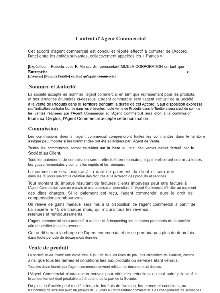Contrat D'agent Commercial | PDF | Brevet | Business