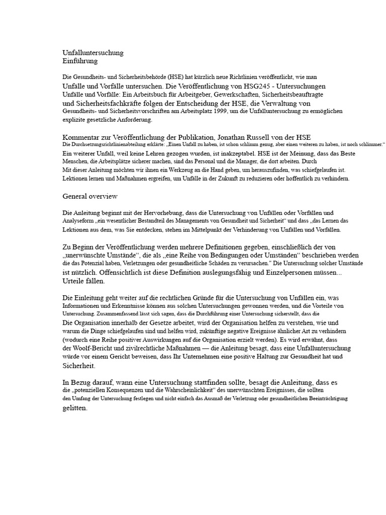 Unfalluntersuchung HSG245 | PDF