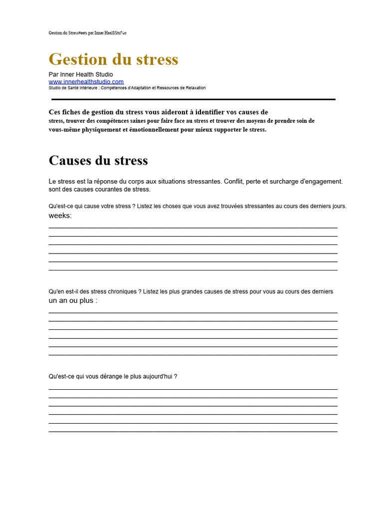 Gestion du Stress : Stratégies et Symptômes | PDF | Stress (Biologie ...