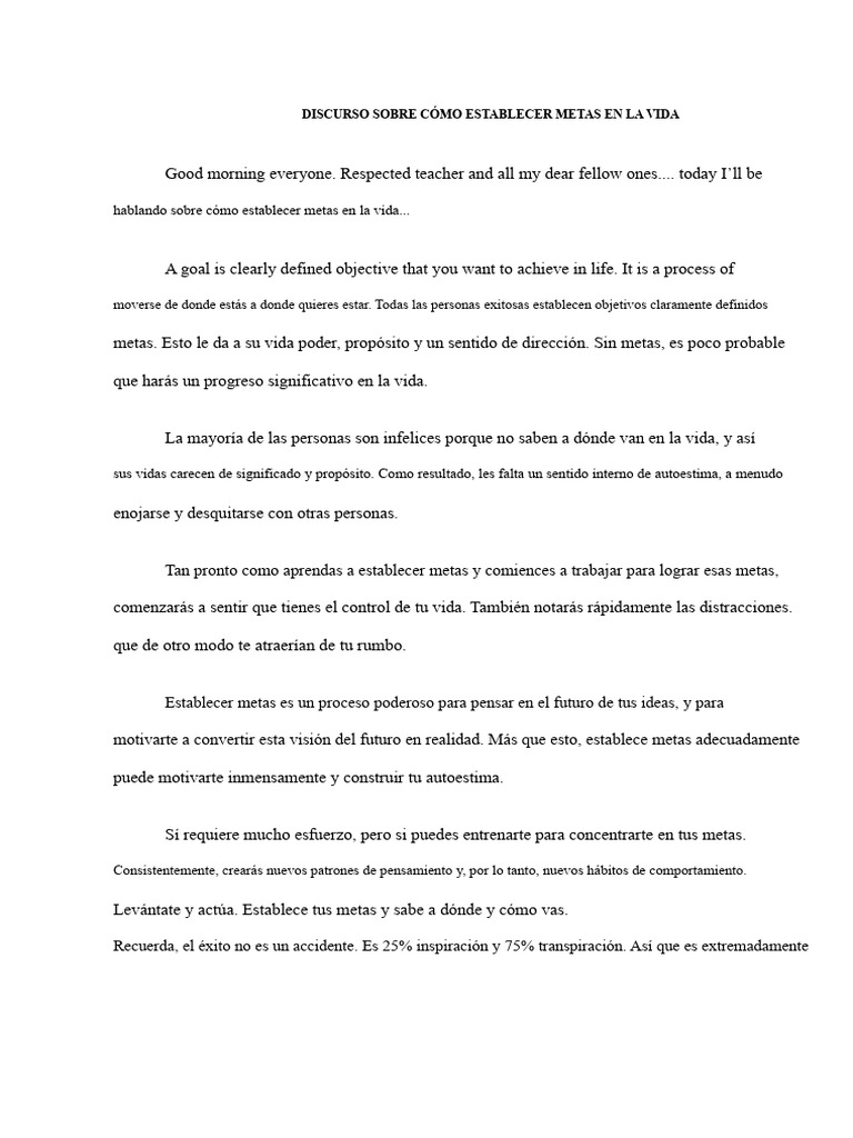 Discurso Sobre Cómo Establecer Metas en La Vida | PDF