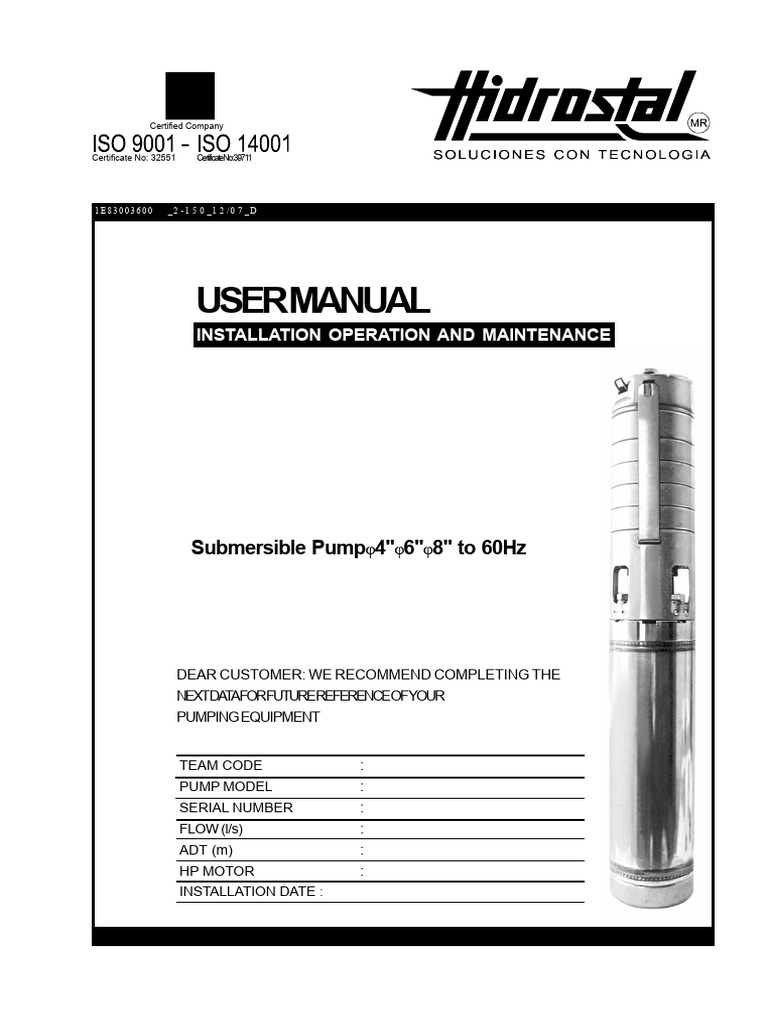 Submersible Pump User Manual | PDF | Pump | Relay