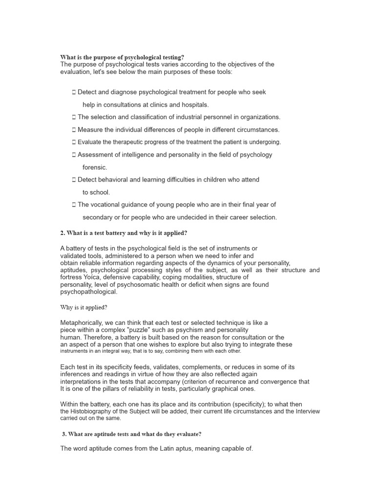 Purpose of Psychological Testing Explained | PDF | Psychology ...