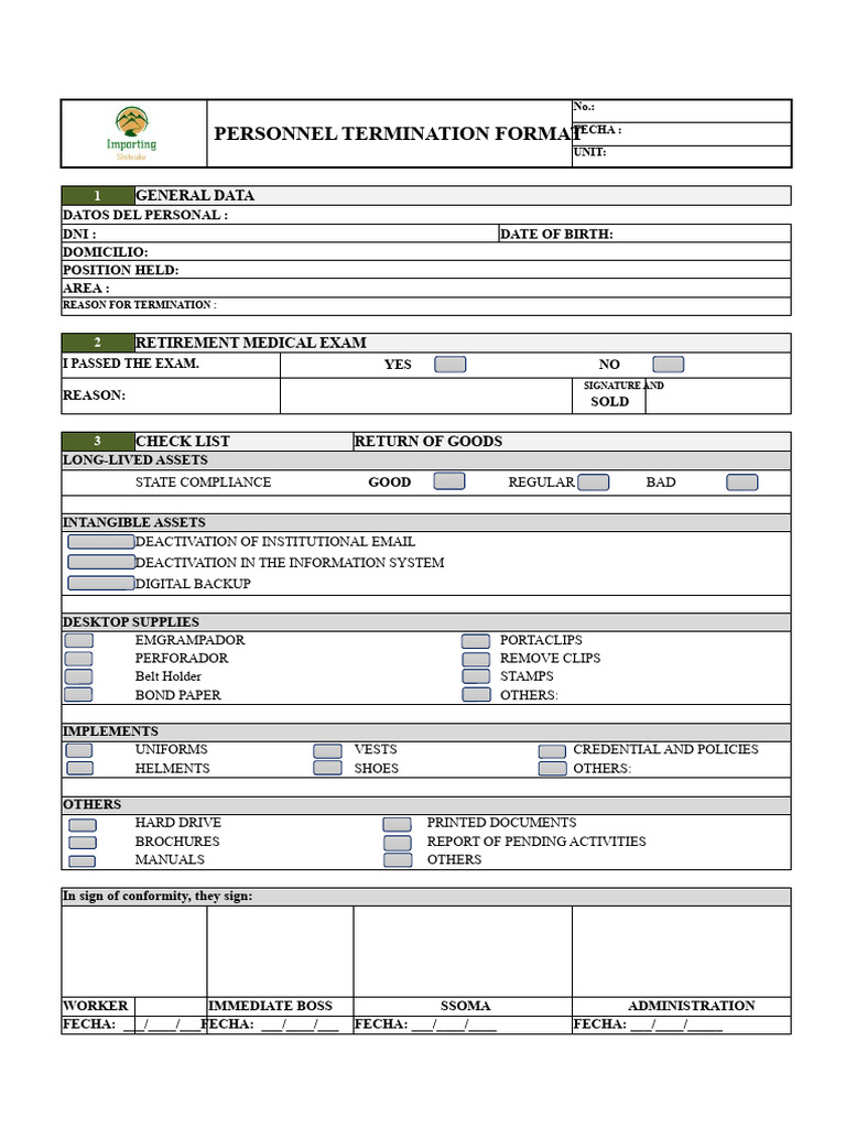 Personnel Termination Checklist Template | PDF