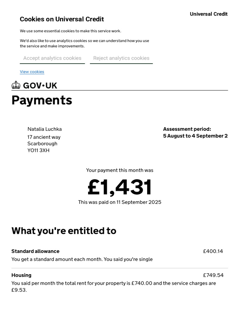 Universal Credit Payment Breakdown Guide | PDF | Payments