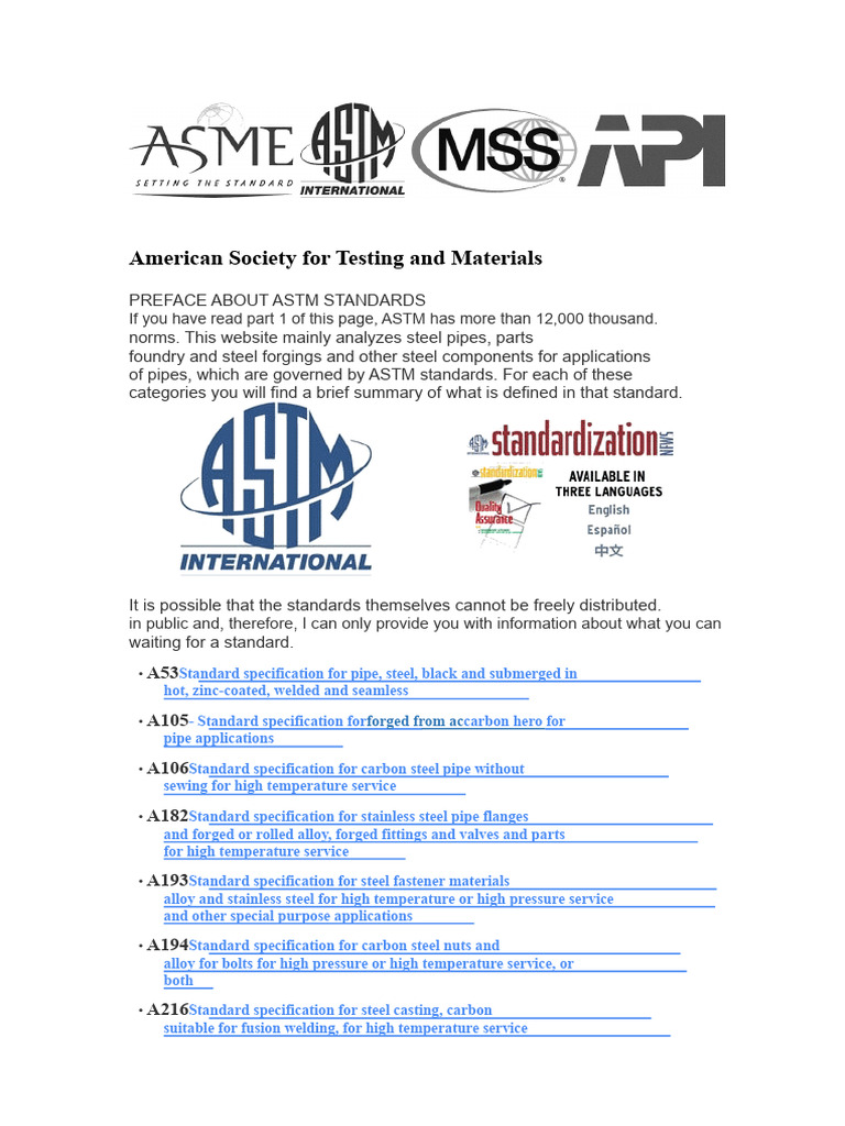 ASTM Standards for Steel Pipes and Fittings | PDF | Steel | Pipe (Fluid ...