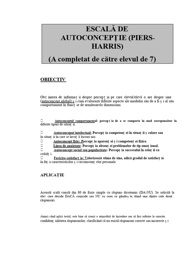 Scala de Autoconcept Pier Harris | PDF