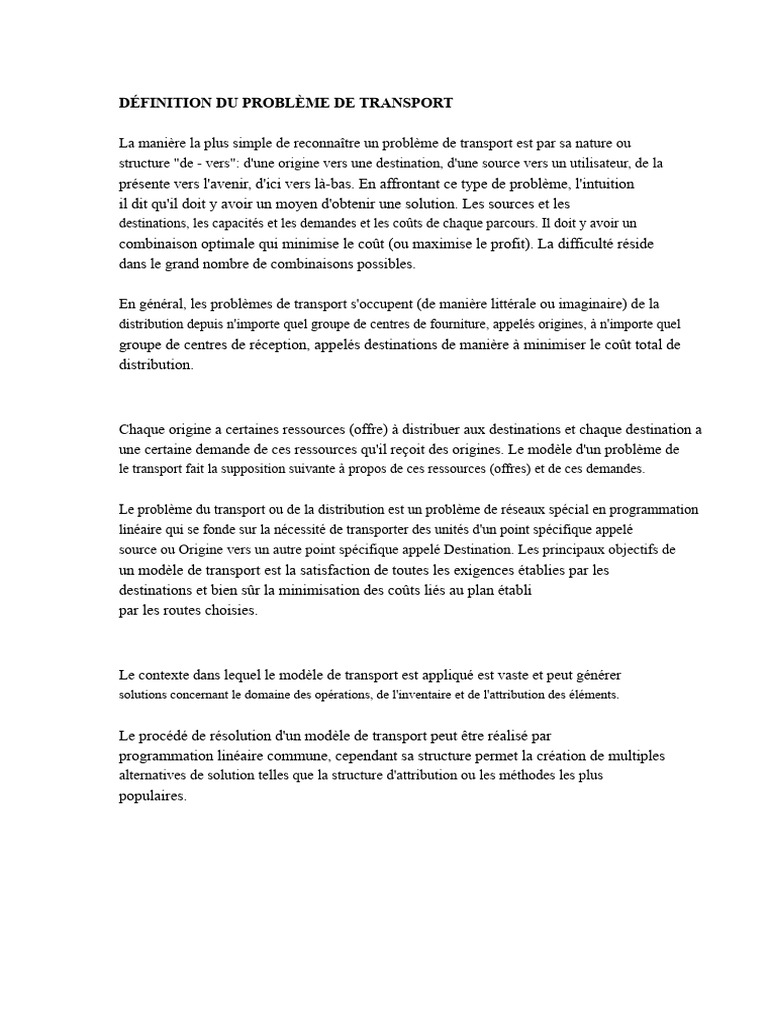 Problème de transport et algorithmes associés | PDF | Optimisation ...