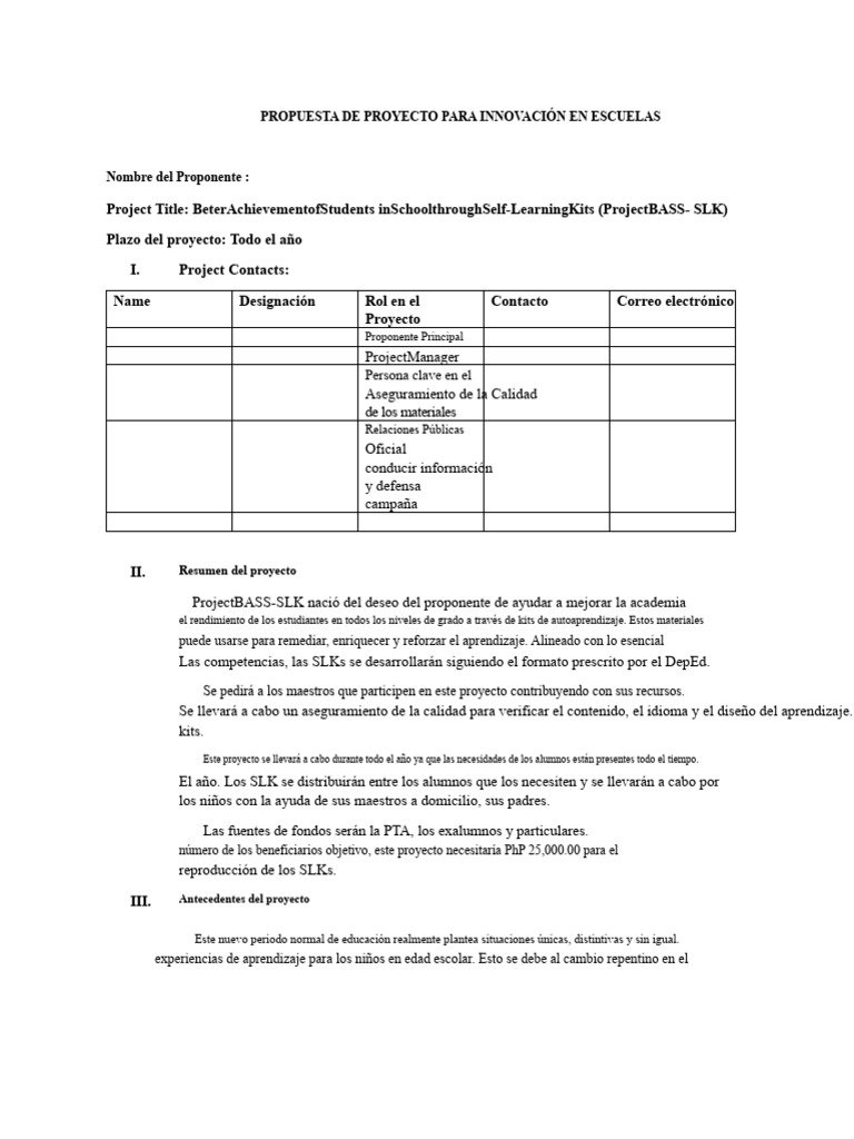Propuesta de Proyecto para La Innovación en Escuelas | PDF ...