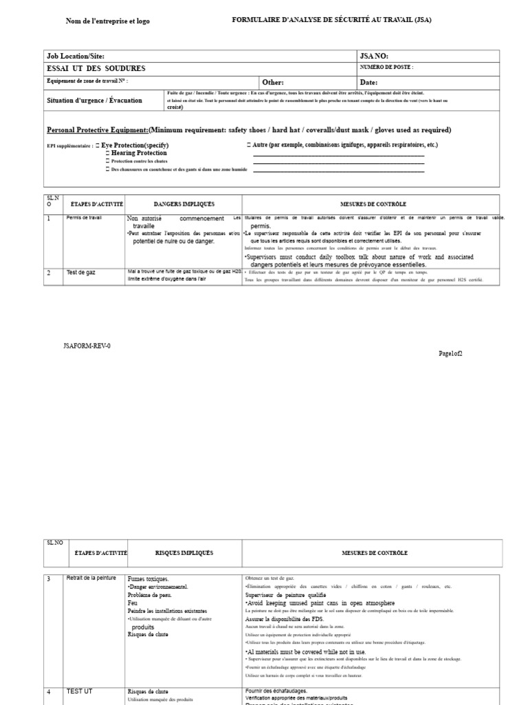 Analyse de sécurité au travail JSA | PDF | Sécurité