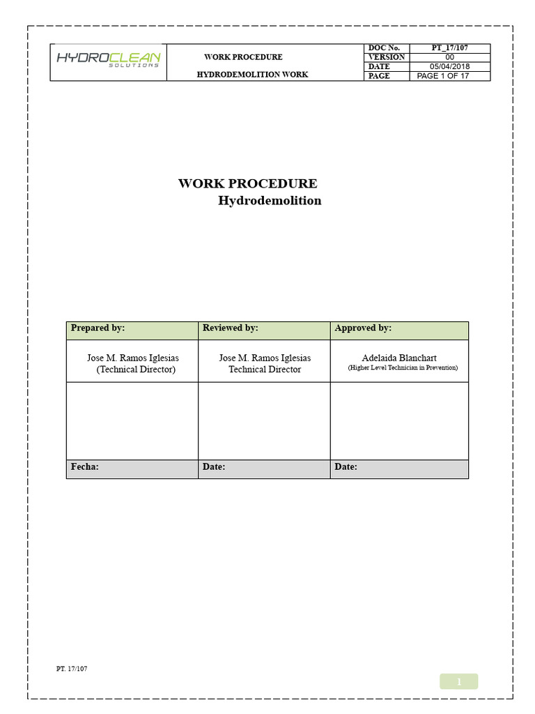 Hydrodemolition Work Procedure Guide | PDF | Regulatory Compliance ...