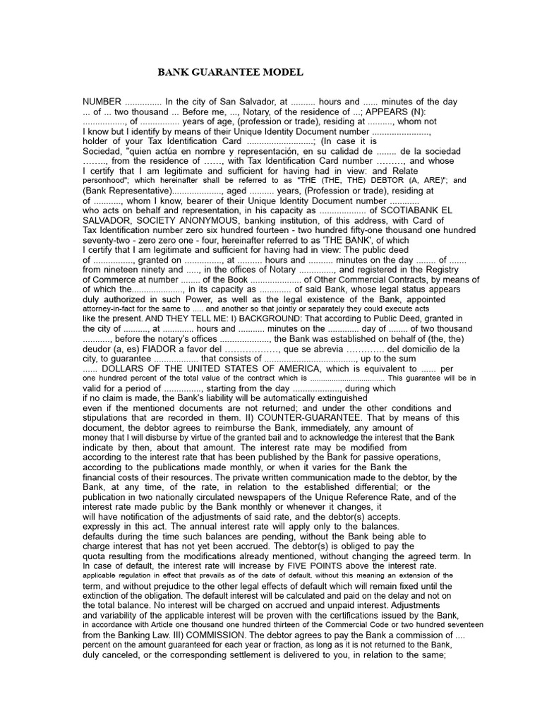 Bank Guarantee Agreement Template | PDF | Interest | Guarantee