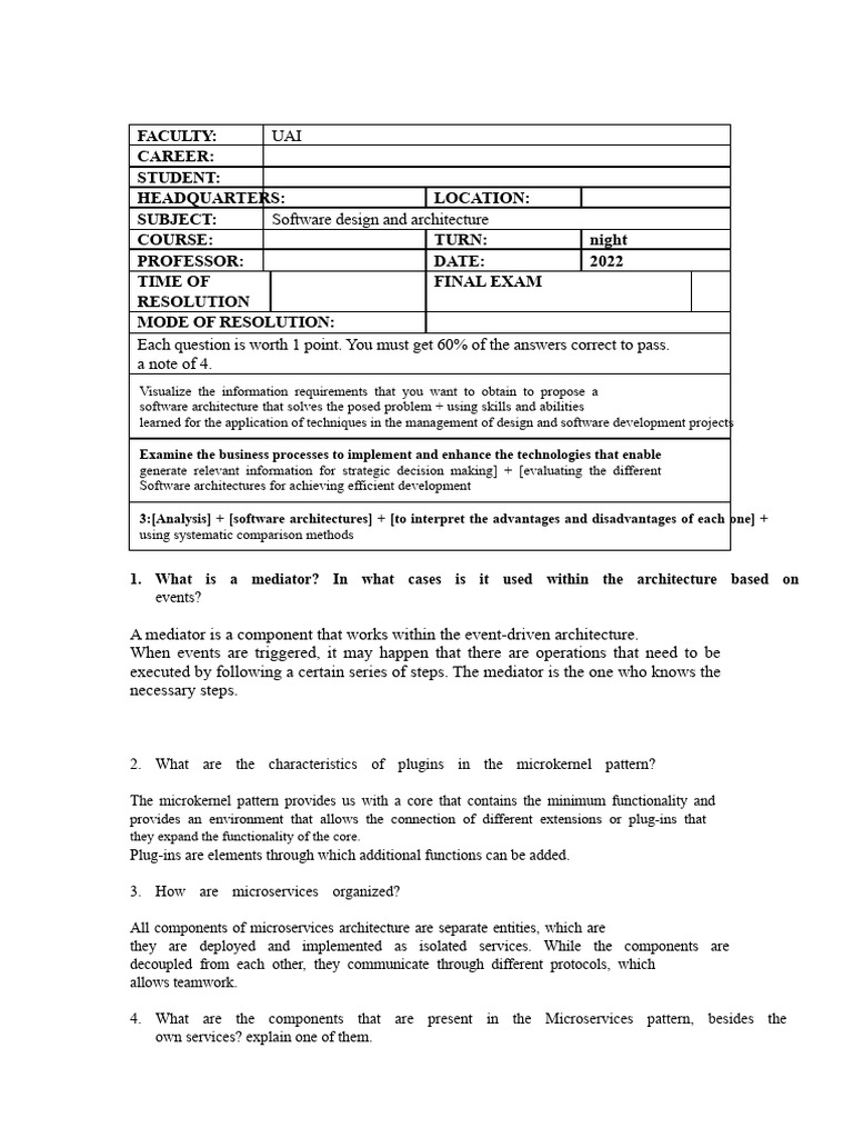 Software Design and Architecture Final 2022 UAI | PDF | Service ...