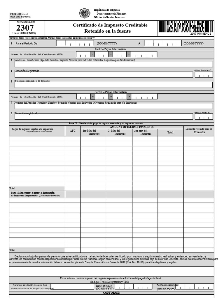 2307 Ene 2018 ENCS v3 | PDF | Impuestos | Bancos