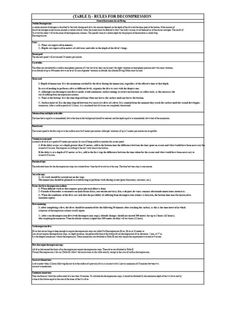 Decompression Rules for Air Diving | PDF | Underwater Diving ...