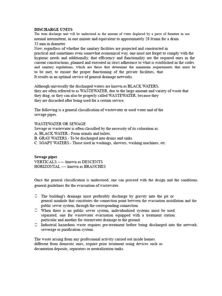 Discharge Units and Wastewater Management | PDF | Sanitary Sewer ...