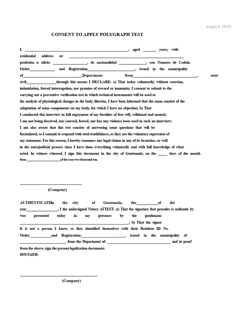 Polygraph Test Consent Form Template | PDF | Polygraph