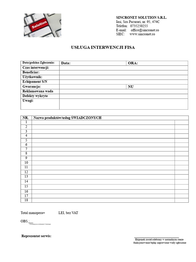 Model Fisa Serwis | PDF