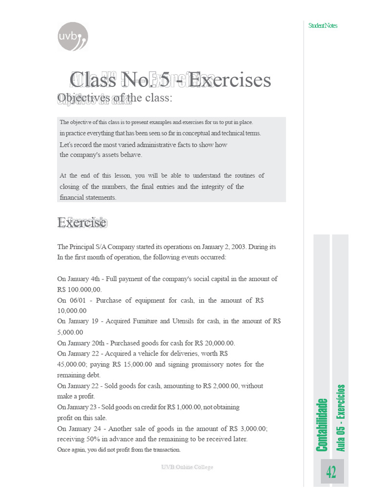 Accounting Exercises and Financial Statements | PDF | Debits And ...