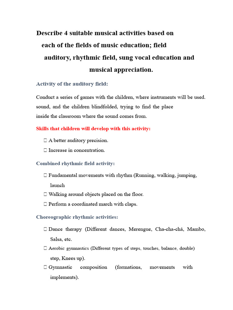 Describe 4 Appropriate Musical Activities | PDF
