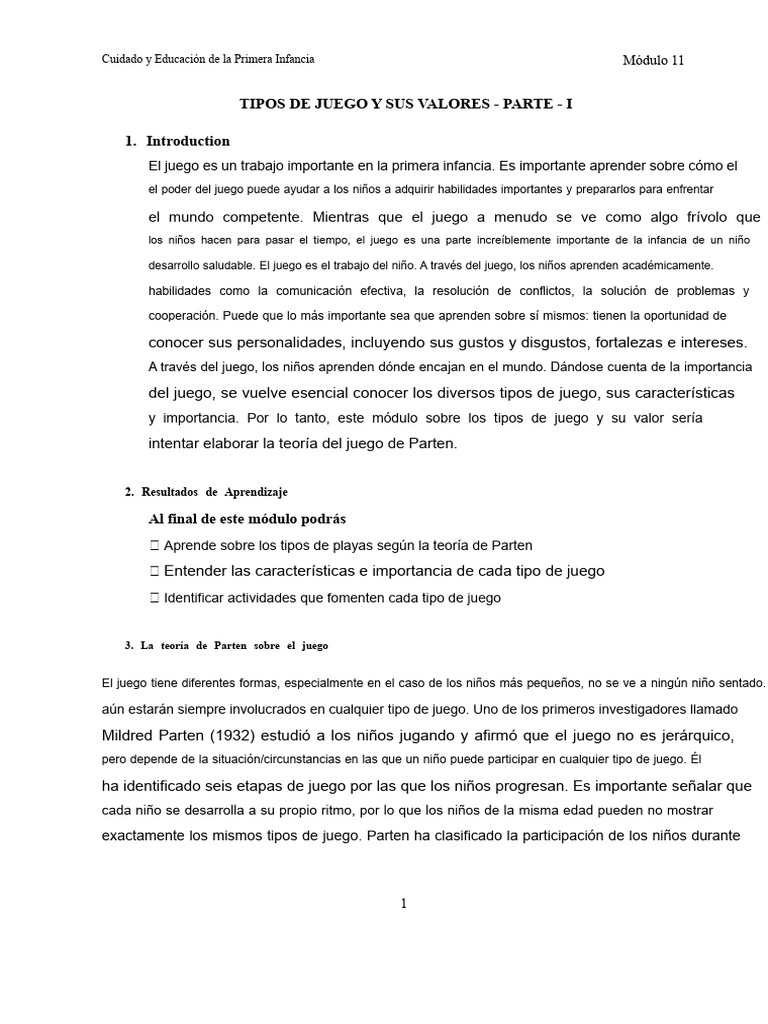 Tipos de Juego en la Primera Infancia | PDF | Juguetes | Aprendizaje