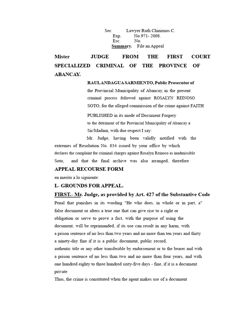 Appeal For The Crime of Document Forgery | PDF | Crimes | Crime & Violence