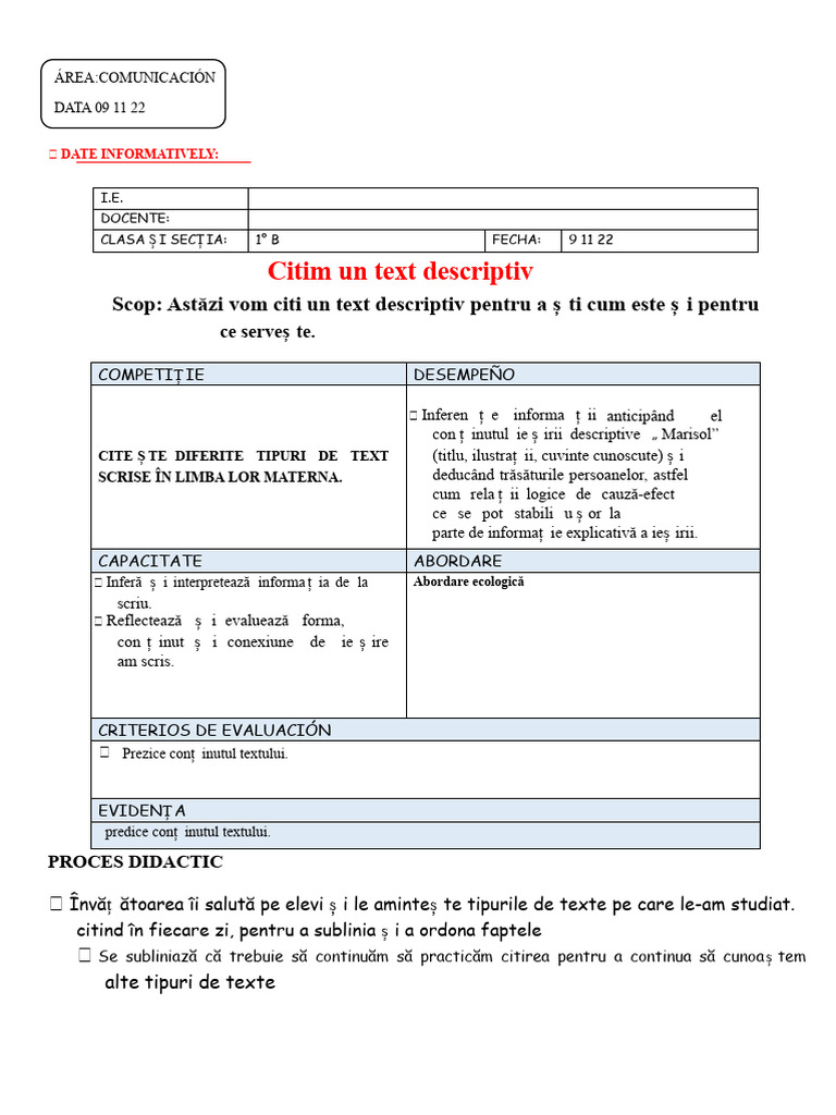 Citim Un Text Descriptiv Despre o Persoană | PDF