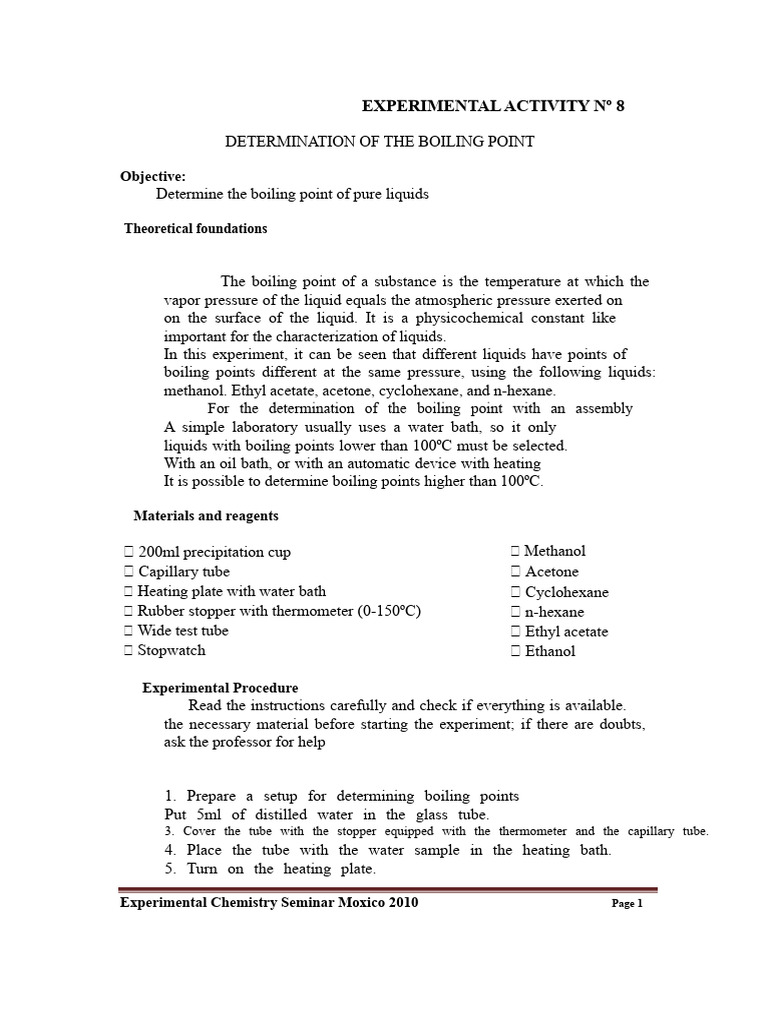 Boiling Point Determination Experiment | PDF | Liquids | Boiling