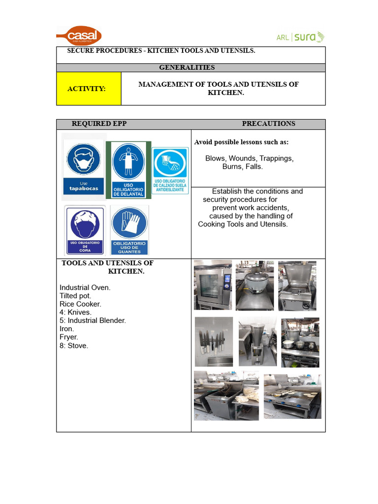 Kitchen Tool Safety Procedures Guide | PDF | Kitchen Utensil | Kitchen ...