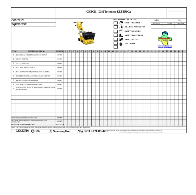 Electric Milling Machine Safety Checklist | PDF | Manufactured Goods ...