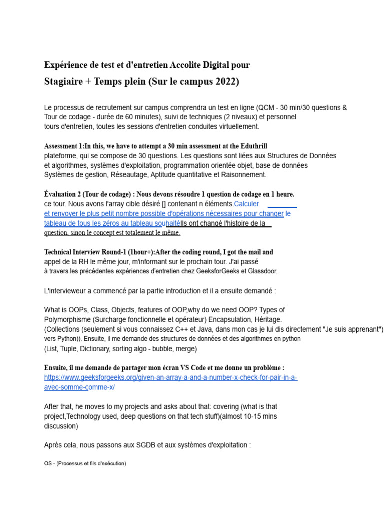 Recrutement Accolite Digital 2022 : Guide Entretien | PDF ...