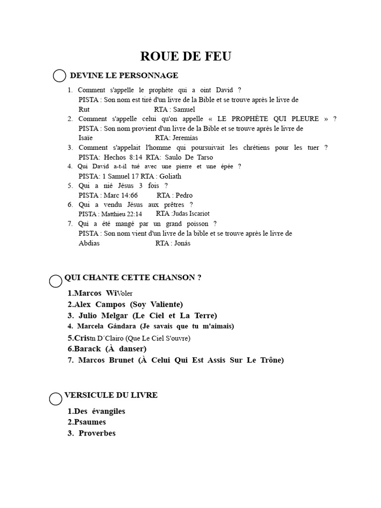 Quiz Biblique : Personnages et Versets | PDF | David | Contenu de la Bible