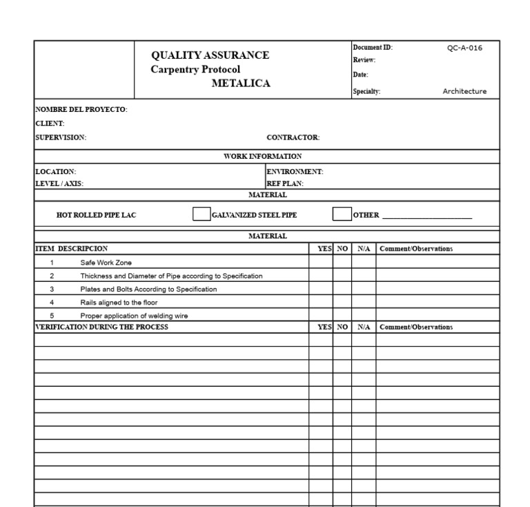 Carpentry Quality Assurance Protocol | PDF