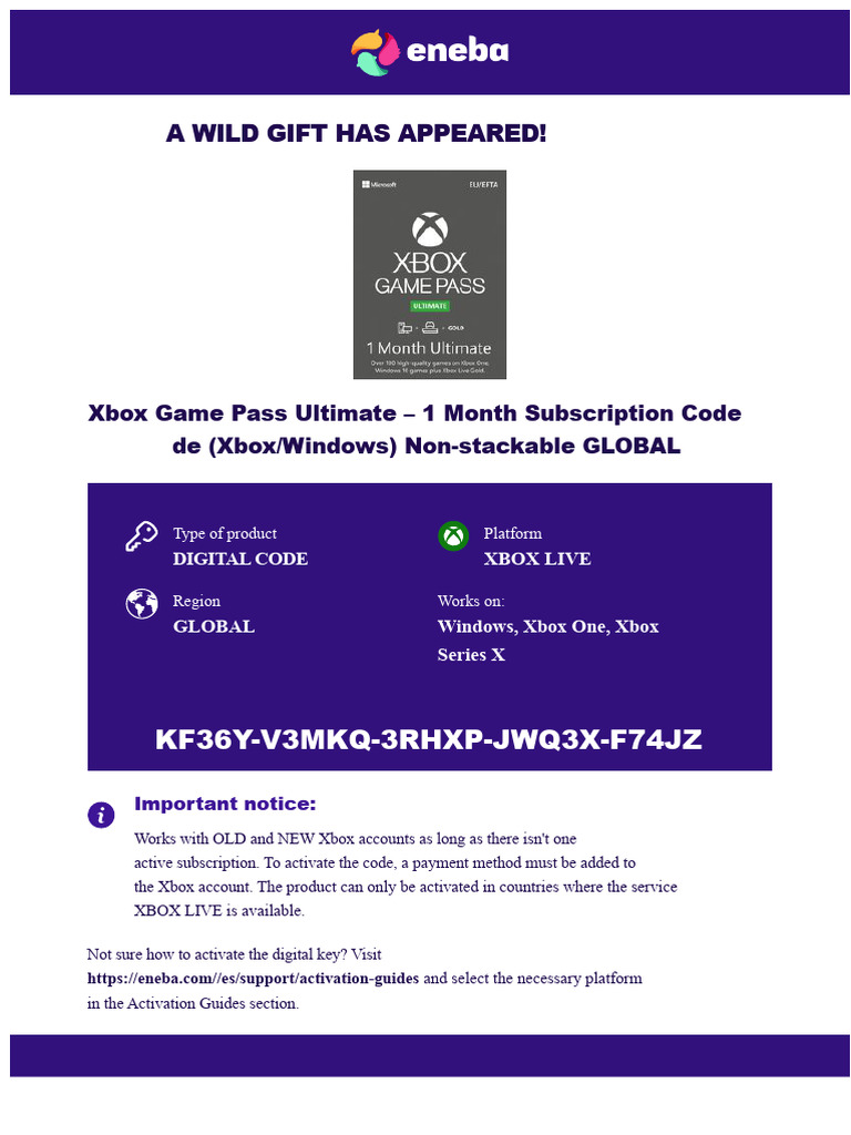 Xbox Game Pass Ultimate 1-Month Code | PDF