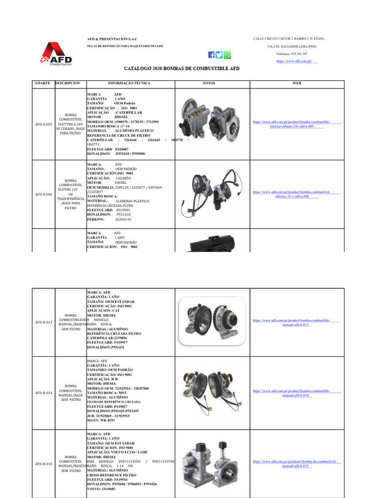 Peças AFD: Bombas de Combustível Diesel | PDF | Substancias químicas ...