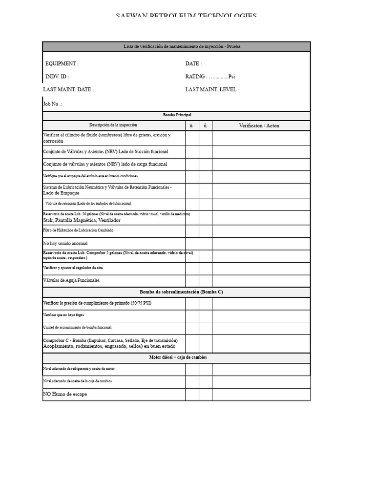 Checklist de Mantenimiento de Bombas | PDF | Inyección de combustible ...