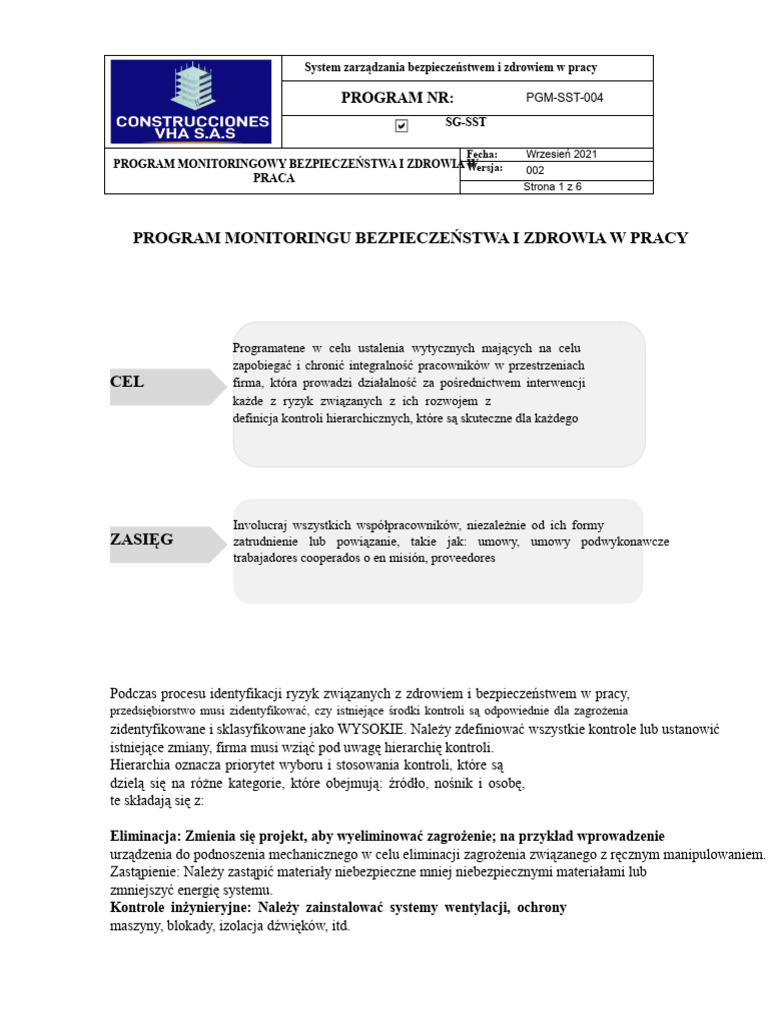 Program Monitorowania SST | PDF
