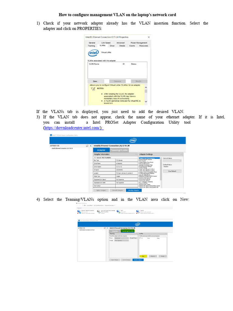 Configure VLAN on Laptop Network Card | PDF