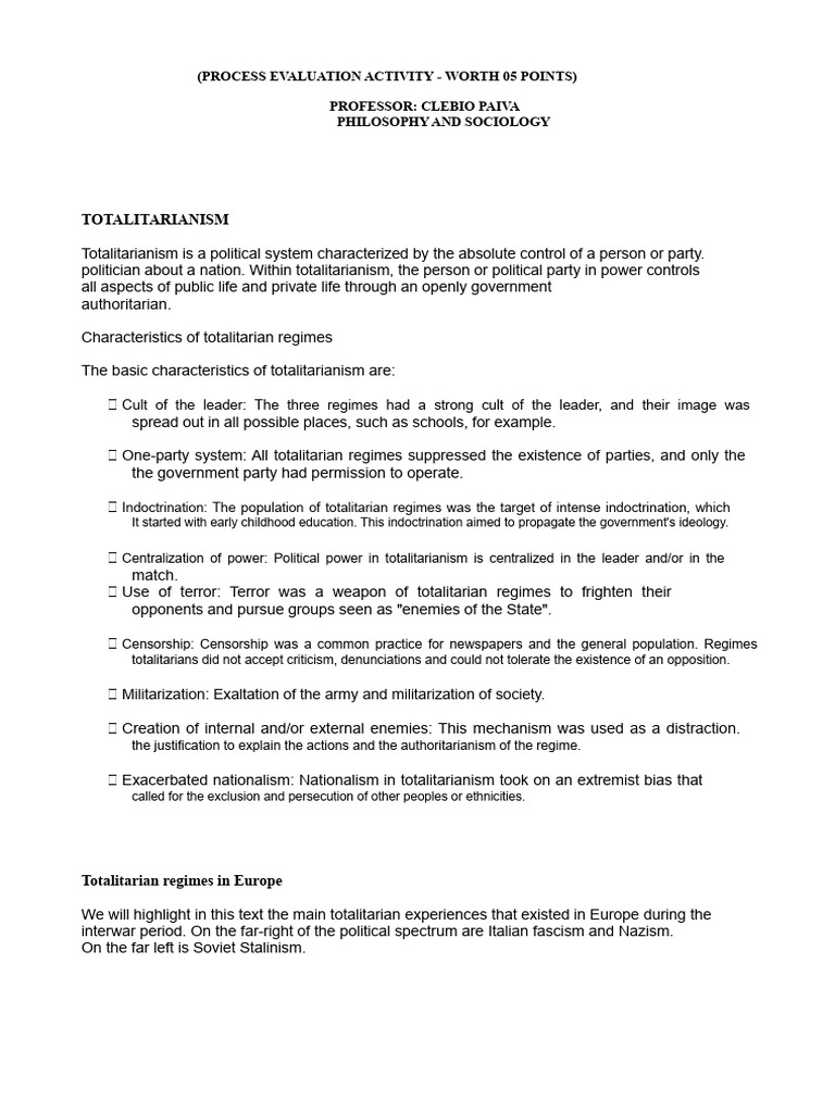 3 Year - Process Evaluation Activity | PDF | Totalitarianism | Fascism