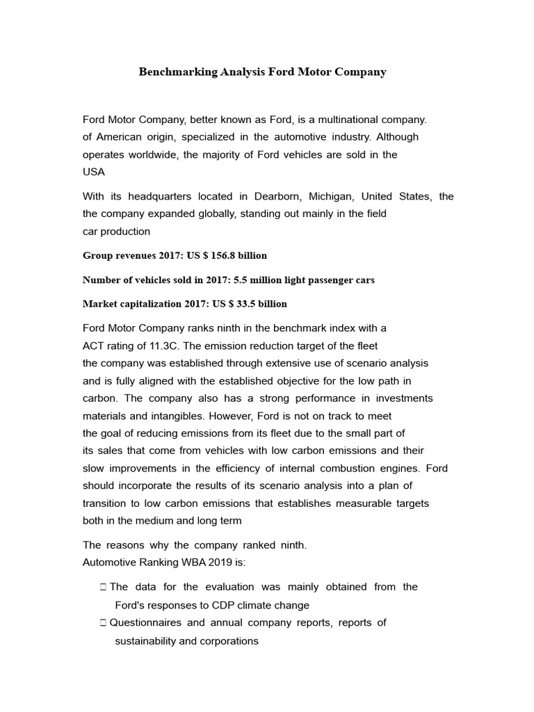 Benchmarking Analysis of Ford Motor Company | PDF | Ford Motor Company ...