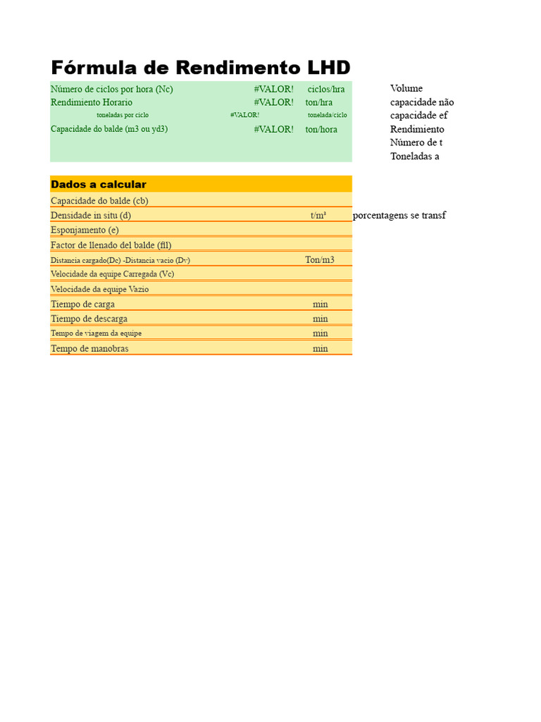 Cálculo de Rendimento LHD e Capacidades | PDF