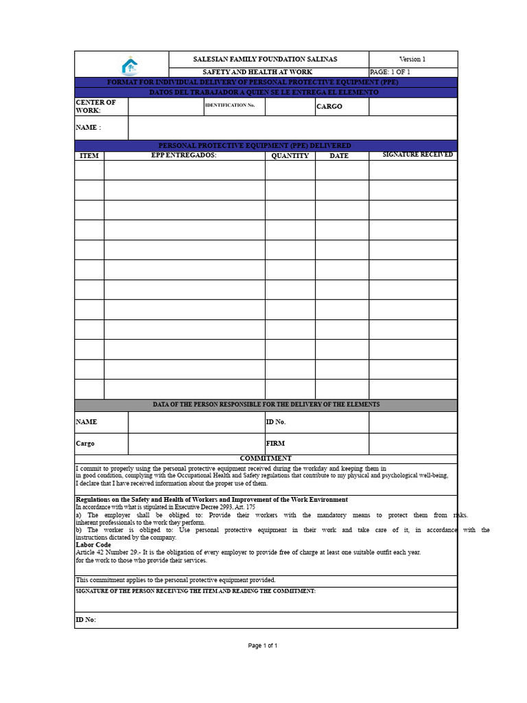 For-Th-014-Format For Individual Delivery of Personal Protective ...